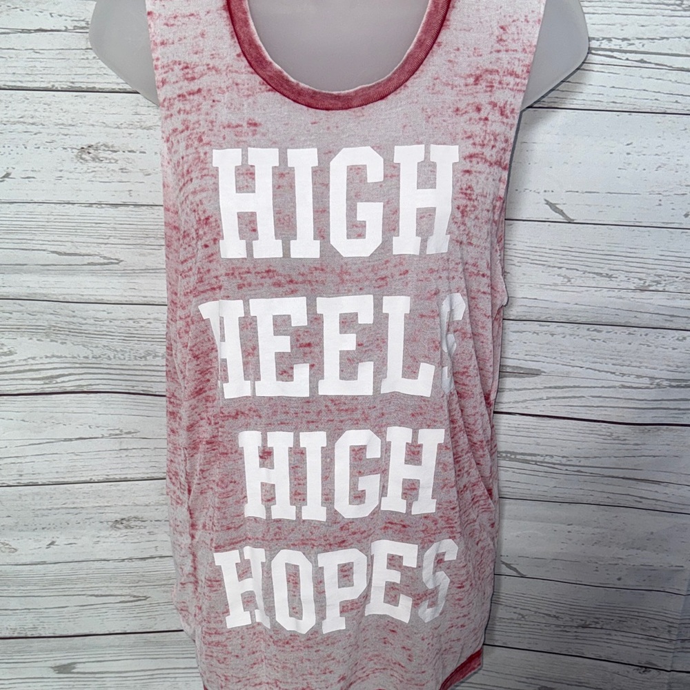 Marled Dusty Red Graphic Tank Top - HIGH HEEL HIGH HOPES size Small